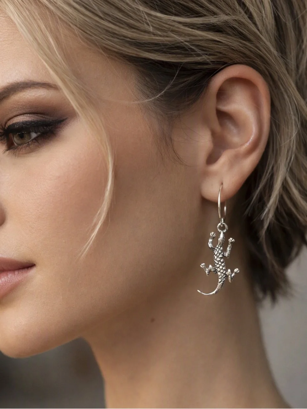Southwest Gecko Dangle Sterling Earrings Artist Marked .925 Silver